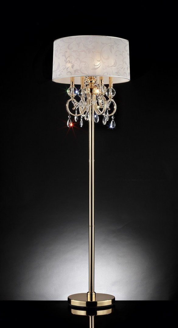 63" Tall Metal Floor Lamp "Aurora" With Brass Gold Finish And Crystal Accents Multicolor Metal