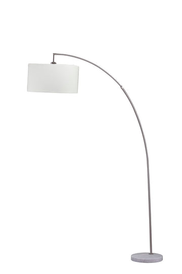 86" Tall Metal Floor Arc Lamp "Allegro", White And Brushed Silver Multicolor Metal