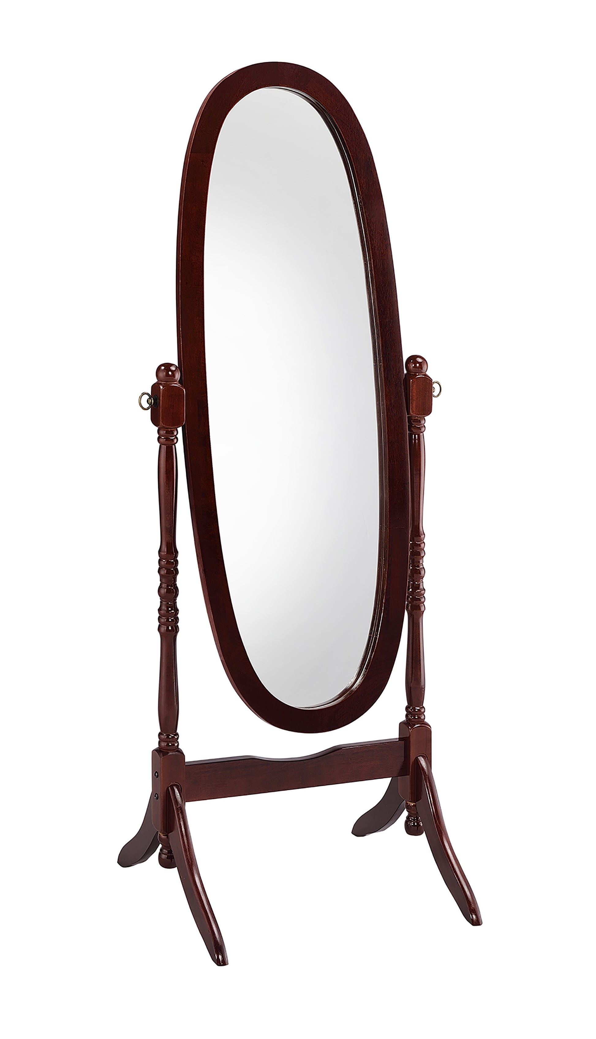 59.25" Tall Standing Wooden Floor Mirror With Cherry Finish, Oval Shape Cherry Wood