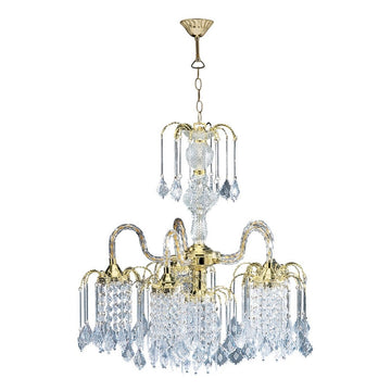 25" Tall Metal Chandelier With Polished Brass Finish And Crystal Accents Gold Metal