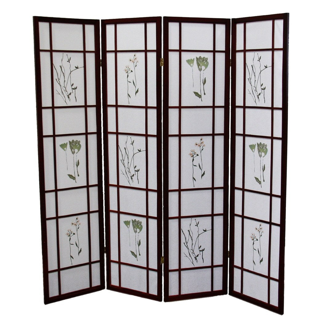 70" Tall 4 Panel Screen Room Divider "Shoji", Cherry Cherry Wood