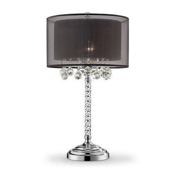 30" Tall Table Lamp "Effleurer", Silver Finish And Crystal Accents, Black Shade Multicolor Metal