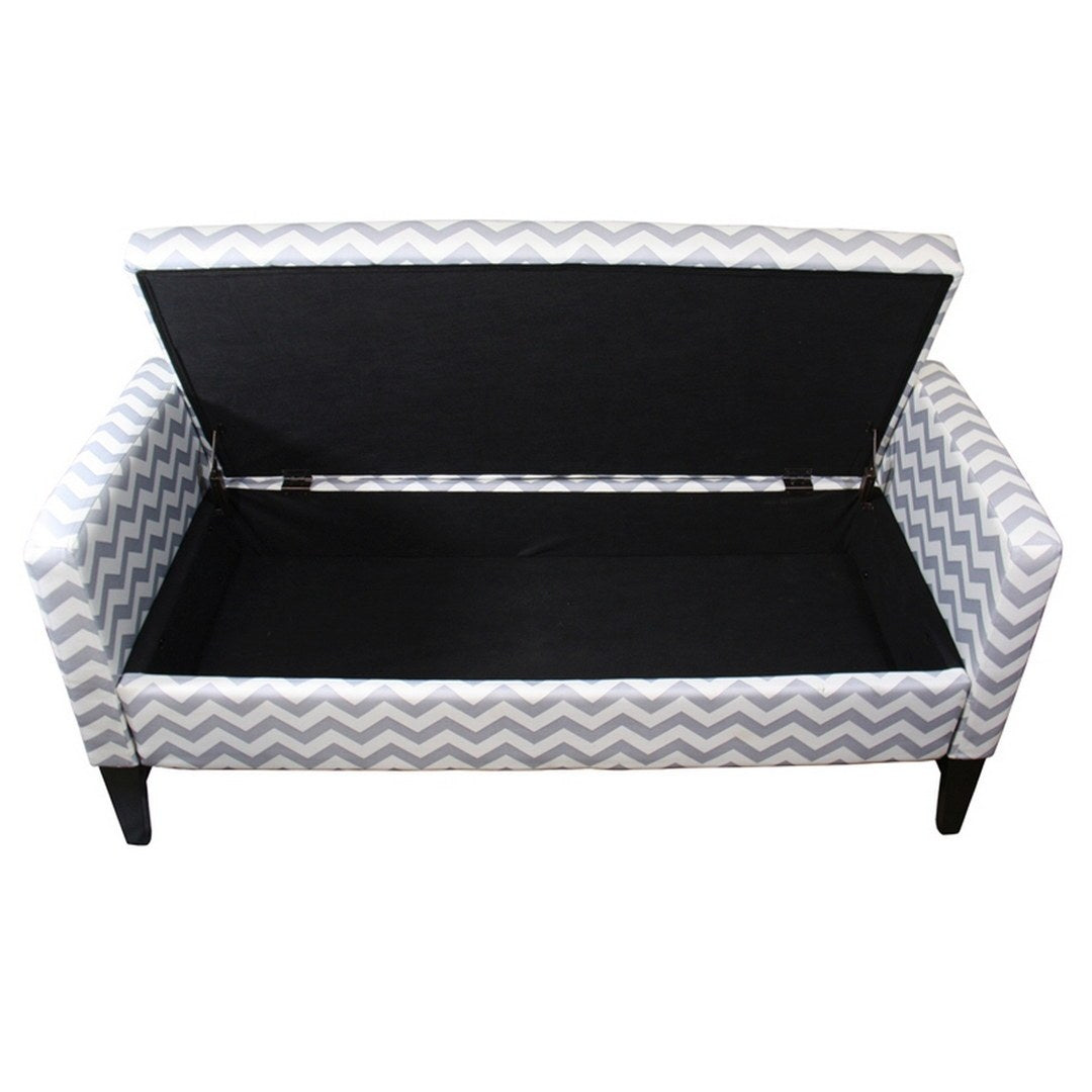 24" Tall Geometric Storage Bench, Neutral Grey Blue Grey Wood