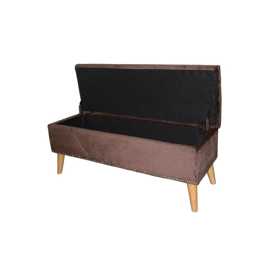 17" Tall Storage Bench, Brown Suede Brown Wood