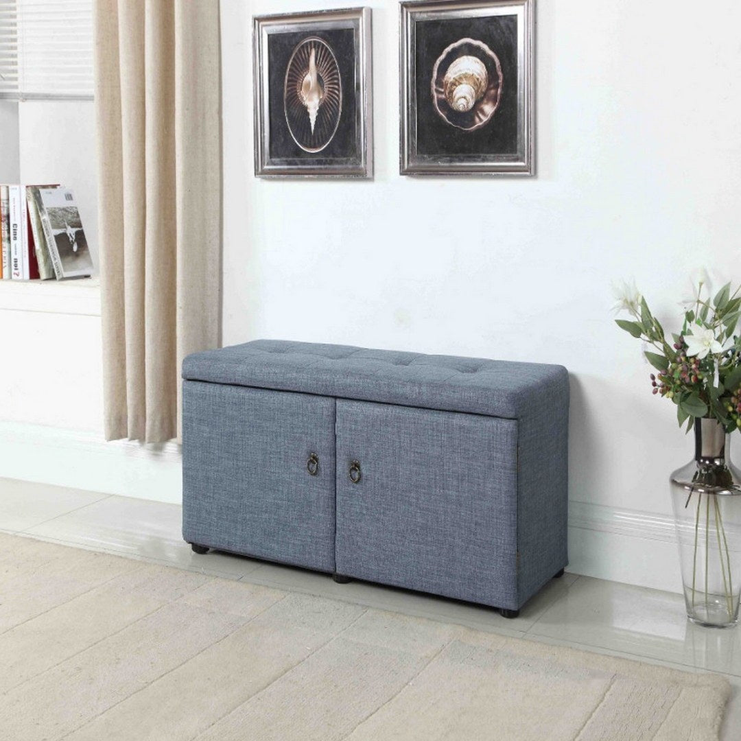 18" Tall Storage Ottoman, Slate Blue Blue Wood