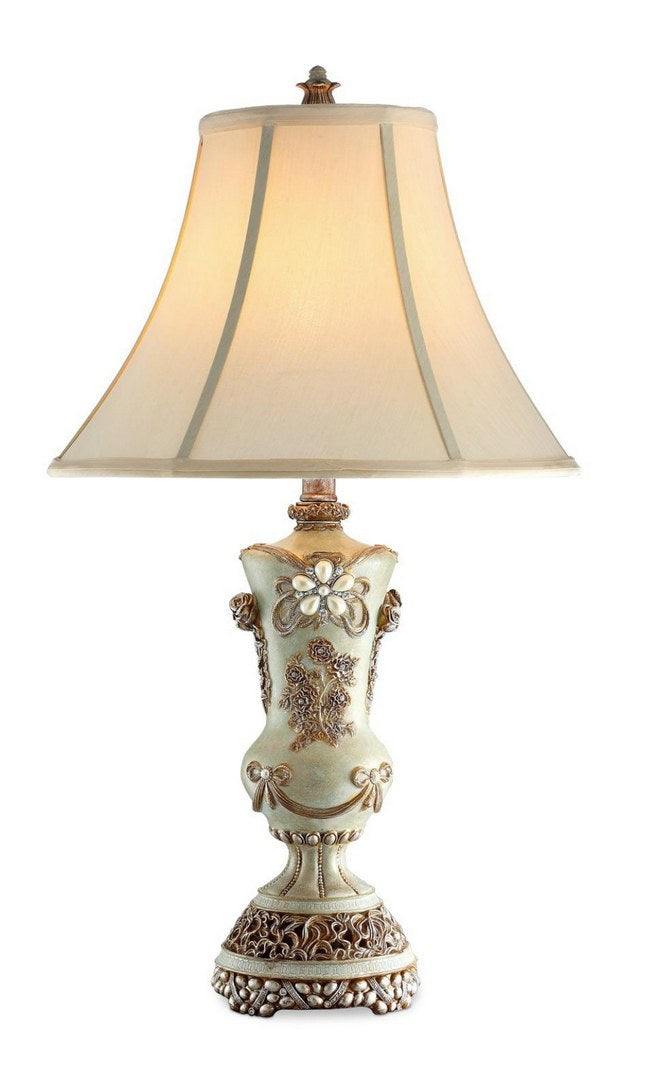 28.5" Tall Polyresin Table Lamp W Silver Finish And Bronze Vintage Rose Accents Silver Metal