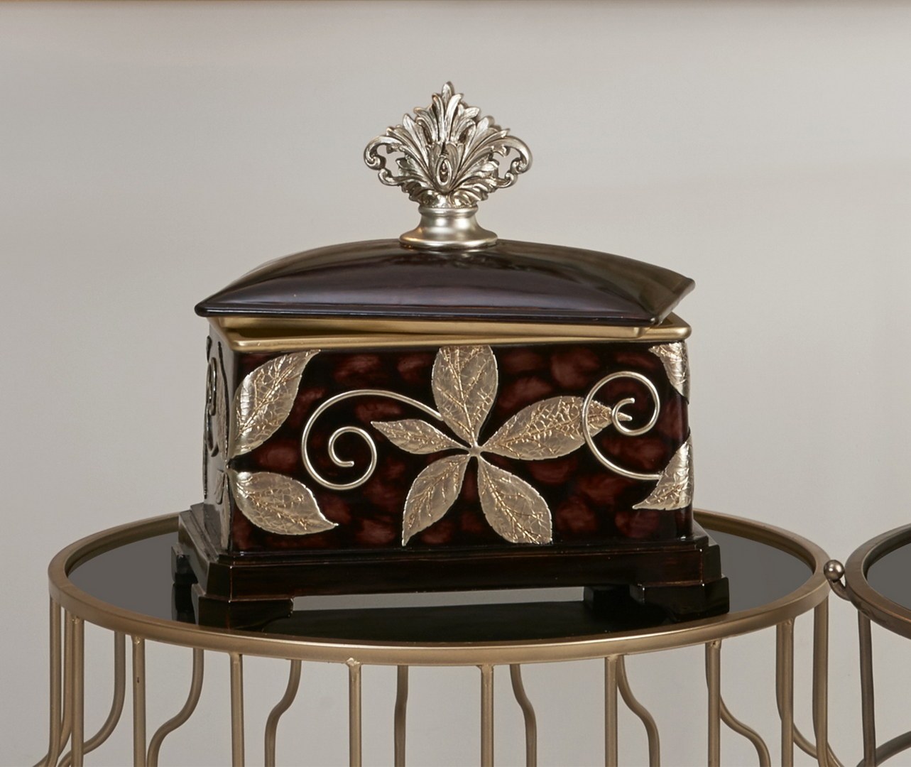 11.5 In Folius Floral Foliage Jewelry Box Cherry Polyresin