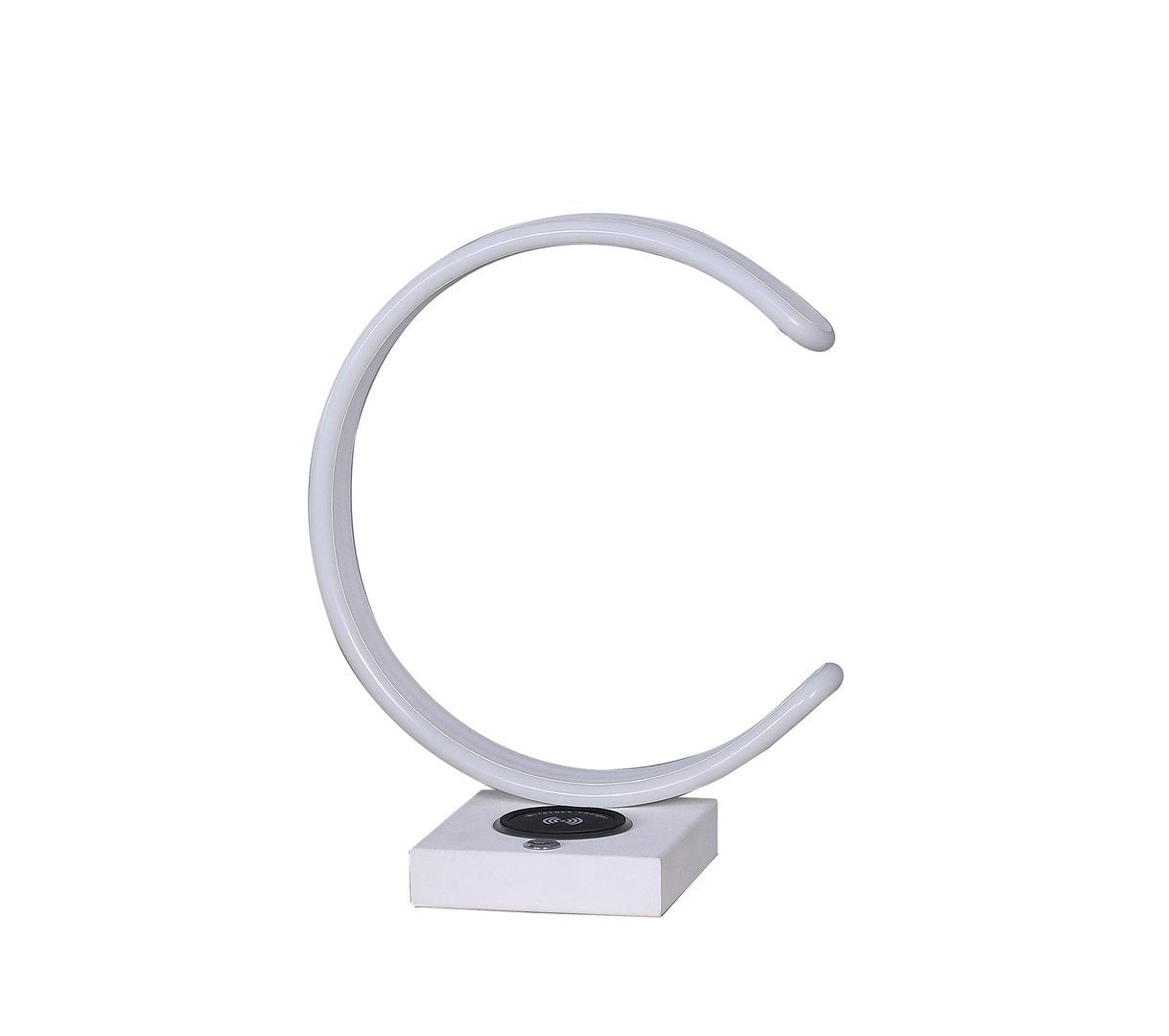 13.5" C Shape Led W Usb Wireless Charger Port Table Lamp White Metal