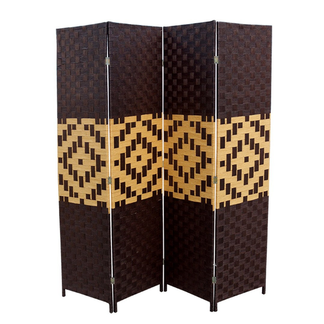 70.75" Tall 4 Panel Screen Room Divider W Weave Design, Espresso And Brown Multicolor Wood