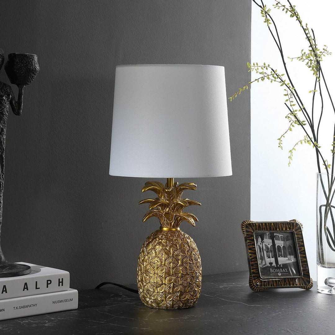 17" In Golden Brass Tropical Heahea Pineapple Table Lamp Gold Polyresin