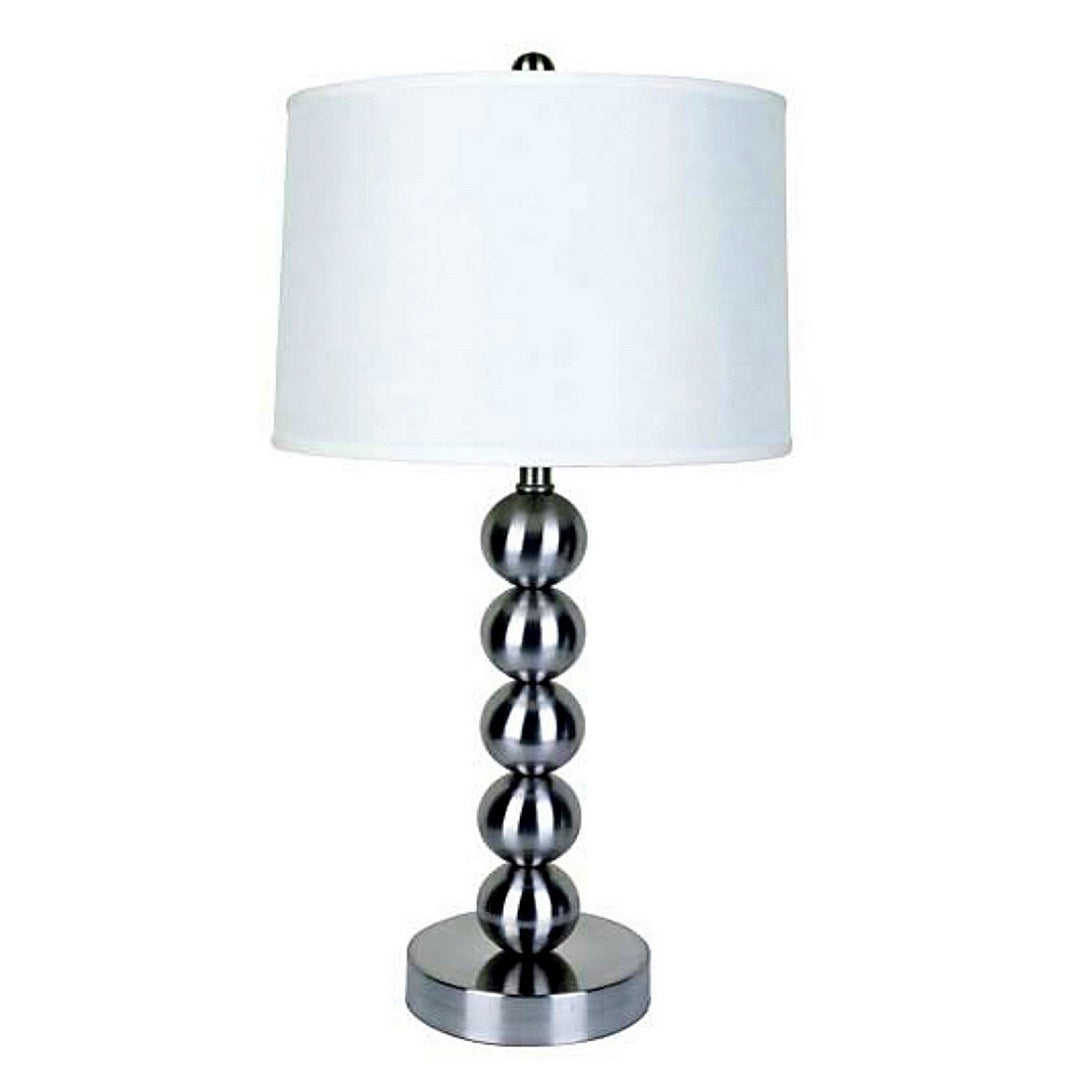 28" Tall Metal Table Lamp With Satin Nickel Finish, White Linen Shade Multicolor Metal