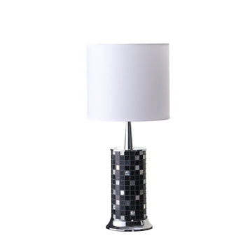 24" Jon Chrome Bohemian Black Glass Mosaic Modern Pillar Table Lamp Silver Metal