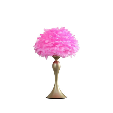 18.25"In Hot Pink Feather Aquina Satin Gold Metal Contour Glam Table Lamp Multicolor Metal