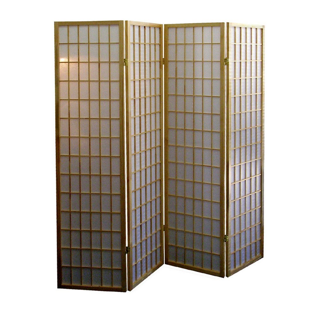 70" Tall 4 Panel Screen Room Divider, Japanese Style With Natural Wood Finish Multicolor Wood