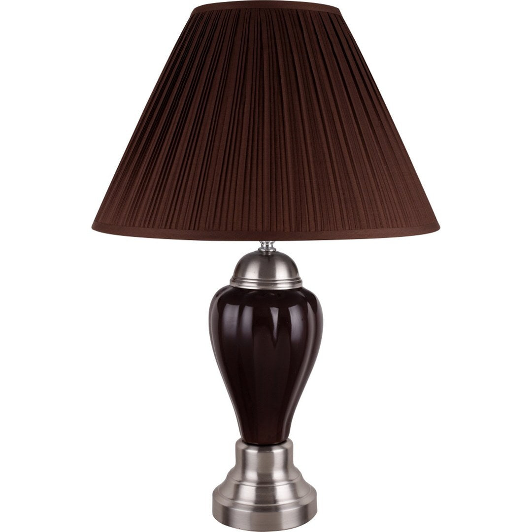 27" Tall Ceramic Table Lamp, Urn Shaped W Silver And Espresso Finish, Shade Multicolor Ceramic