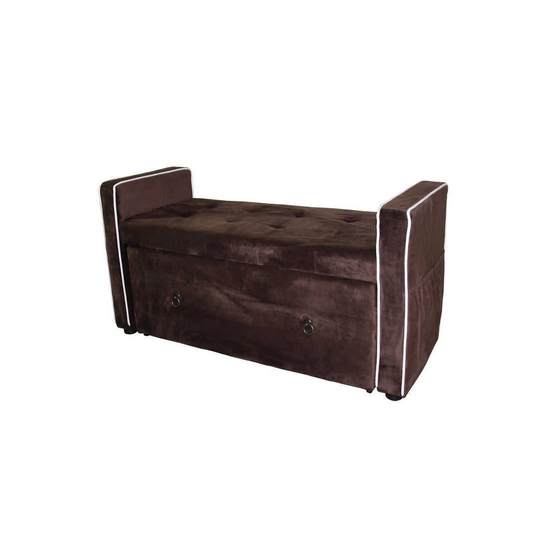 22" Shoe Storage Bench, Brown Suede Brown Wood