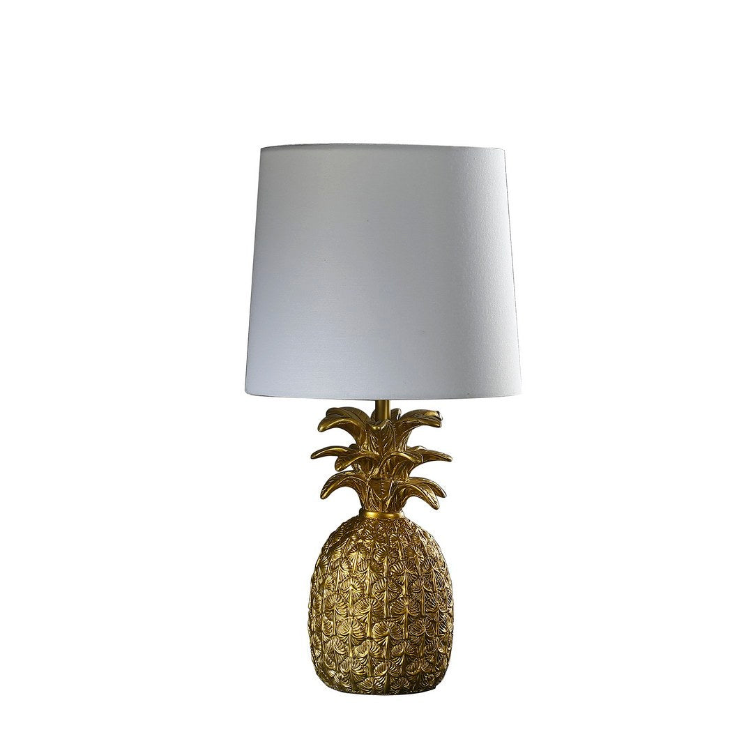 17" In Golden Brass Tropical Heahea Pineapple Table Lamp Gold Polyresin