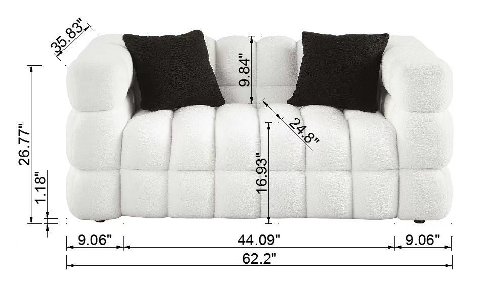 62.2Length ,35.83" Deepth ,Human Body Structure For Usa People, Marshmallow Sofa,Boucle Sofa ,White Color, 2 Seater White Light Brown Wood Primary Living Space Medium Soft Split Back Eucalyptus Square Arms Boucle 2 Seat