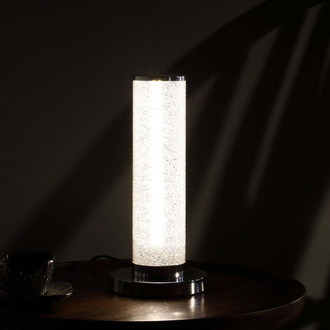 13 Inch Led Illuminari White Crystal Sand Rocks Column Table Lamp White Steel