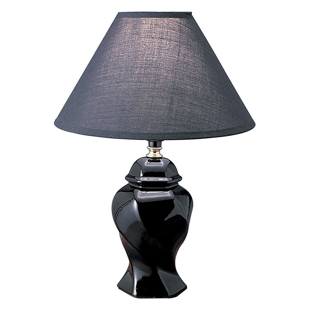 13" Tall Ceramic Table Lamp, Urn Shaped With Black Finish, Linen Shade Black Ceramic