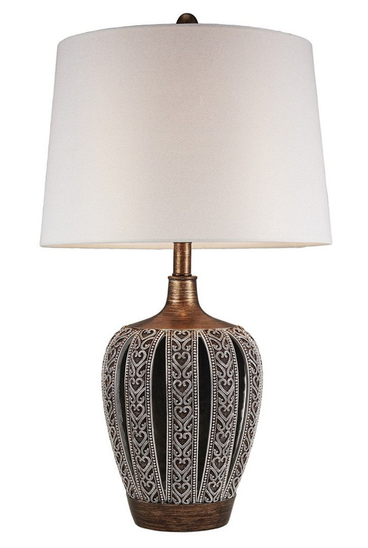 28.25" Tall Polyresin Table Lamp "Everly" With Brown Finish, White Shade Brown Polyresin