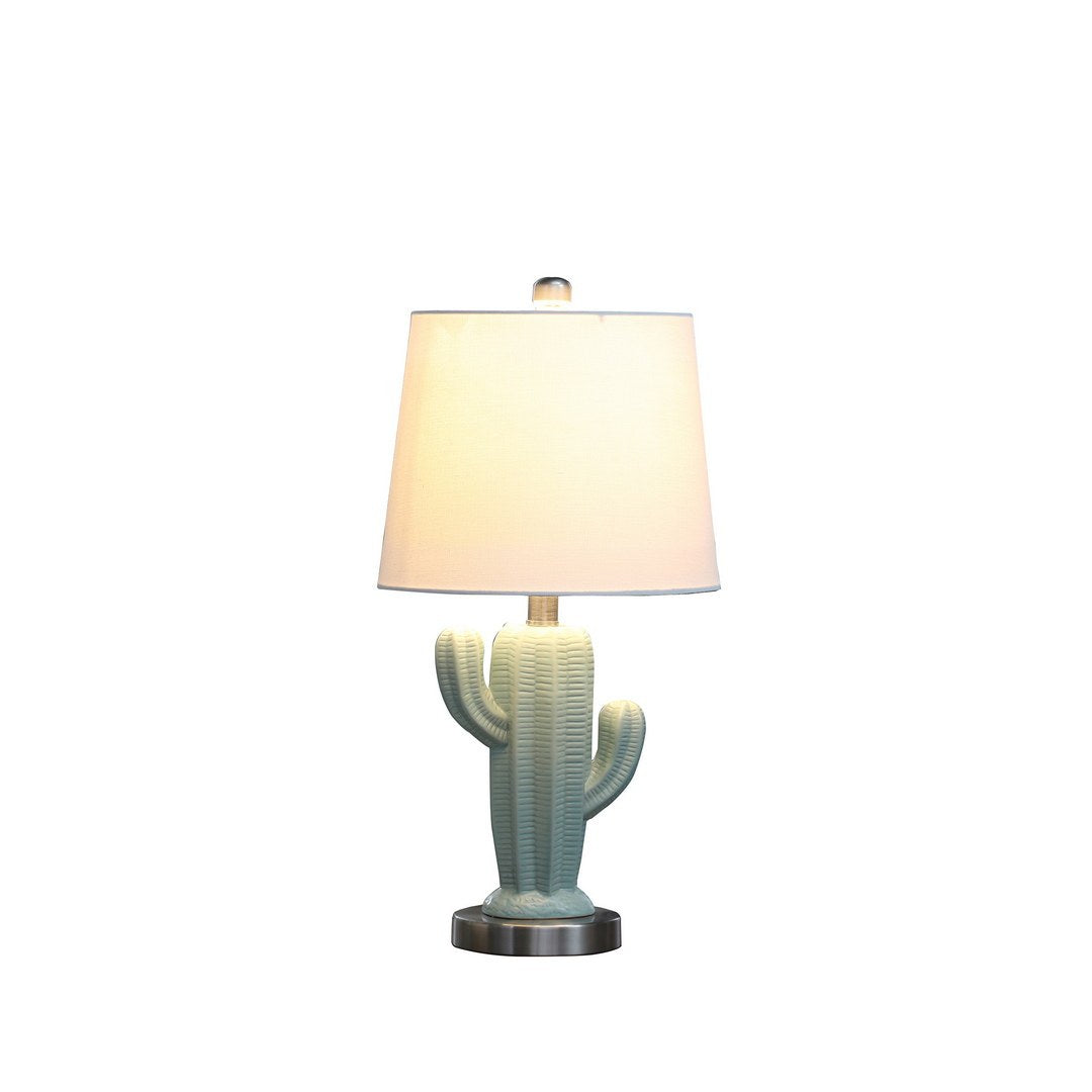 22" In Southwest Teal Ceramic Cactus Plant Modern Metal Table Lamp Teal Metal