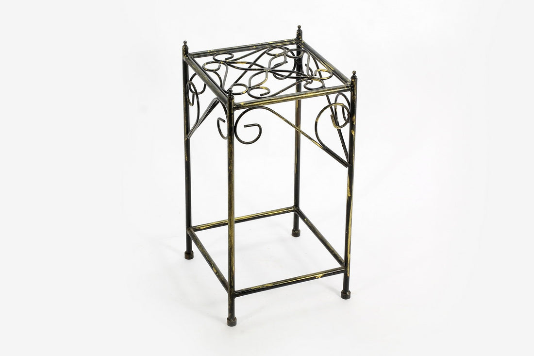 20.67" Medium Lattice Square Black Gold Cast Metal Plant Stand Multicolor Metal