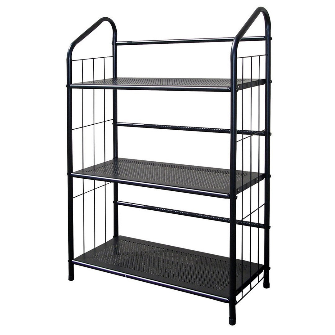 37" Tall 3 Tier Metal Standing Book Shelf, Black Finish Black Wood