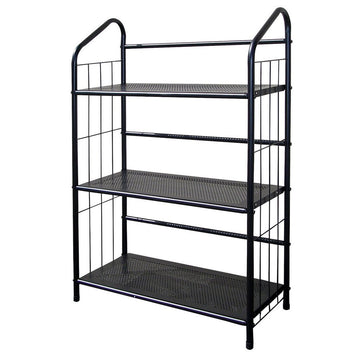 37" Tall 3 Tier Metal Standing Book Shelf, Black Finish Black Wood