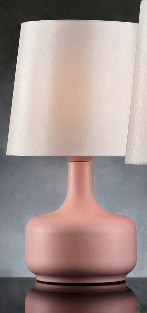 17.25" Tall "Cheru" Modern Mid Century Touch On Table Lamp, Powder Pink Pink Metal