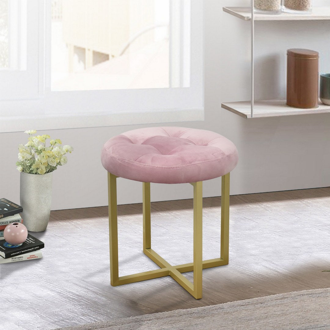 17" Pink Velvet Tufted Mid Century Accent Chair Multicolor Metal