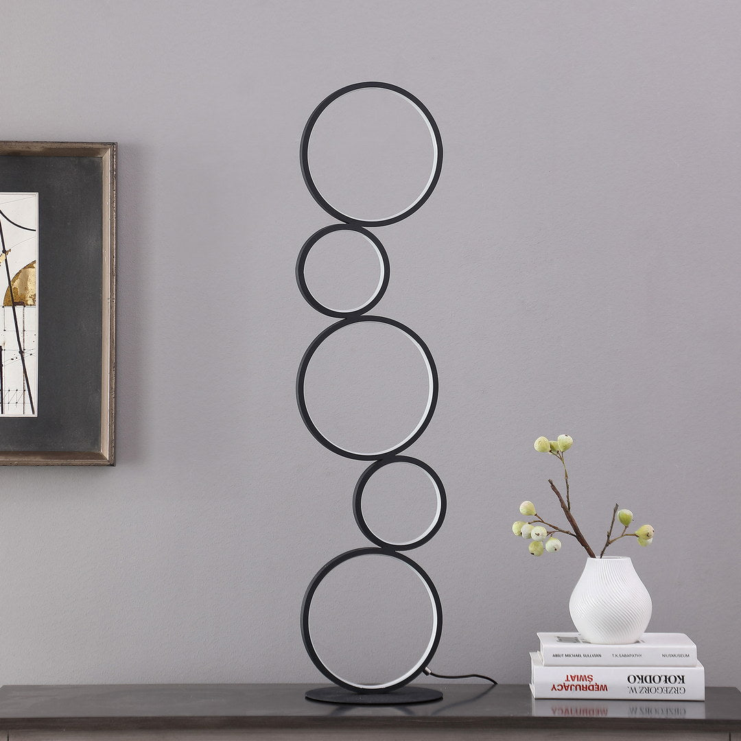 38.5" In Else Nordic 5 Ring Shaped Matte Black Led Metal Table Lamp Matte Black Metal