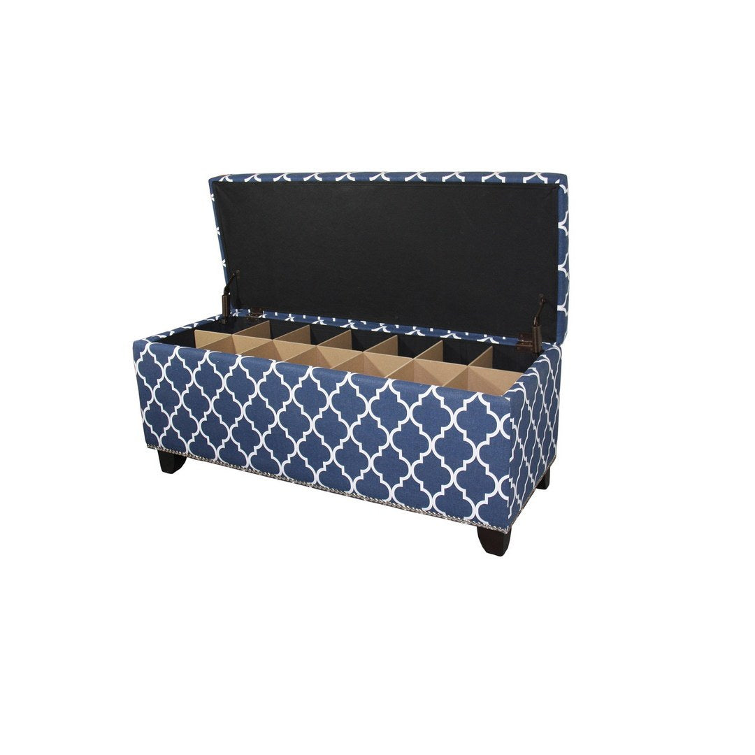 18" Tall Storage Bench With Blue Moroccan Stripes Decor Blue Wood