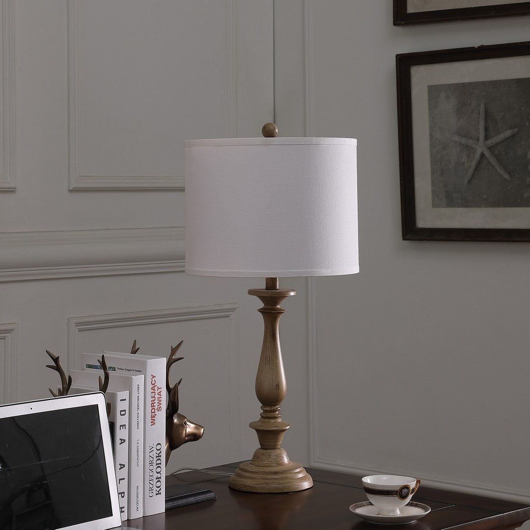 27.5" In Coastal Wood Effect Polyresin Table Lamp Cream Polyresin