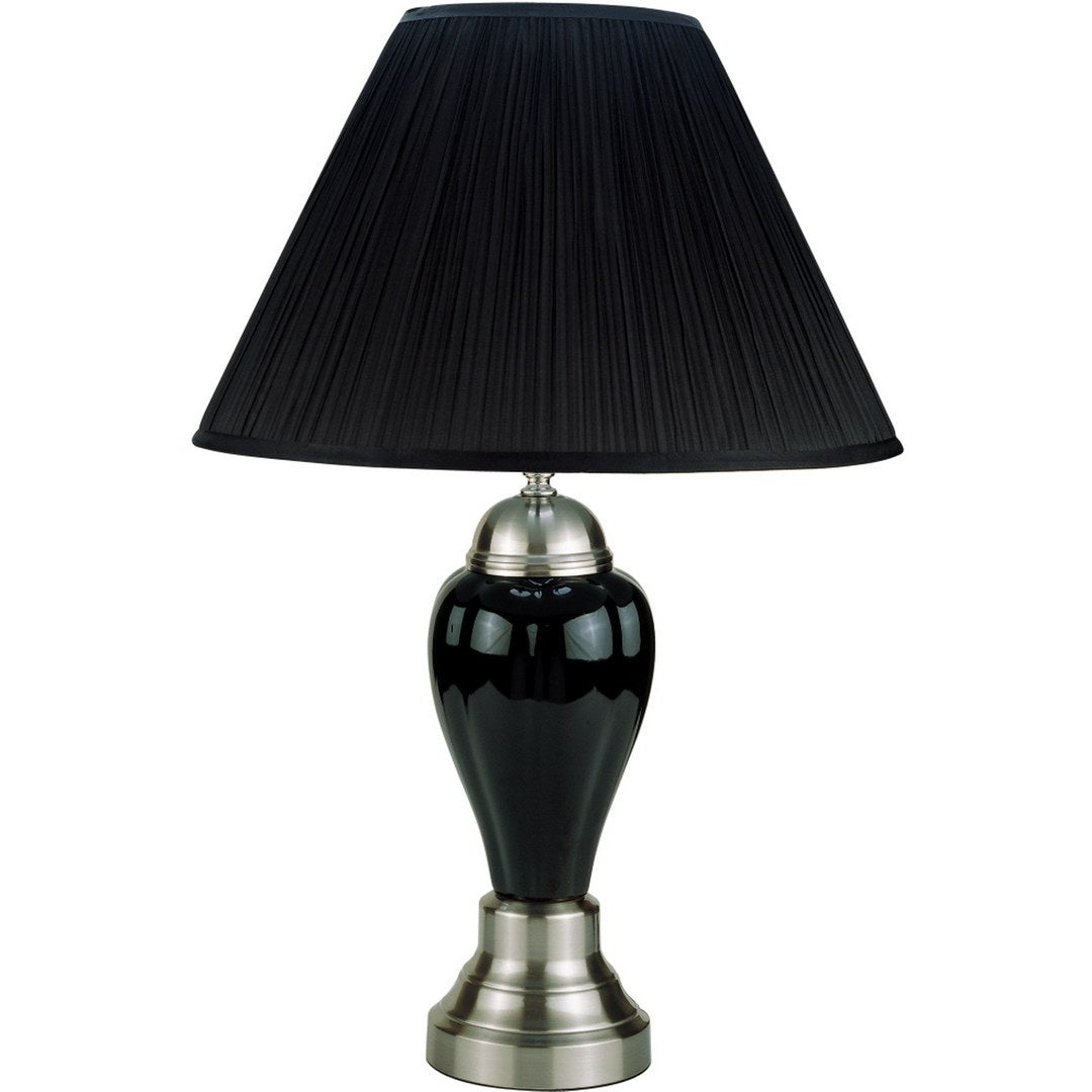 27" Tall Ceramic Table Lamp, Urn Shaped With Silver Black Finish, Linen Shade Multicolor Ceramic