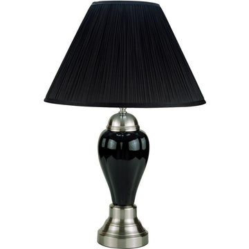 27" Tall Ceramic Table Lamp, Urn Shaped With Silver Black Finish, Linen Shade Multicolor Ceramic