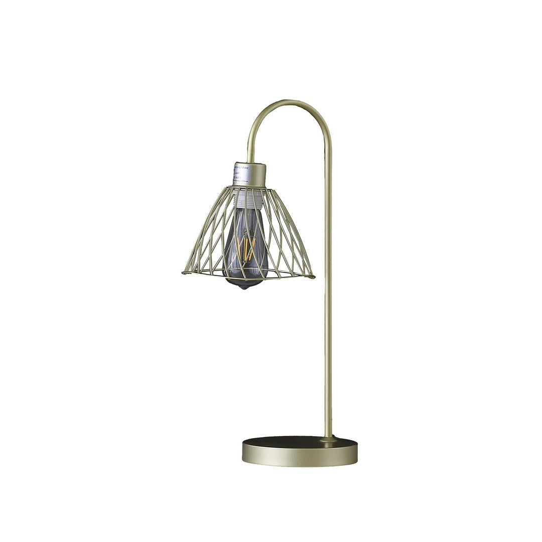 20.5" In Industrial Farm Pendant Cage Satin Matte Gold Metal Table Lamp Gold Metal