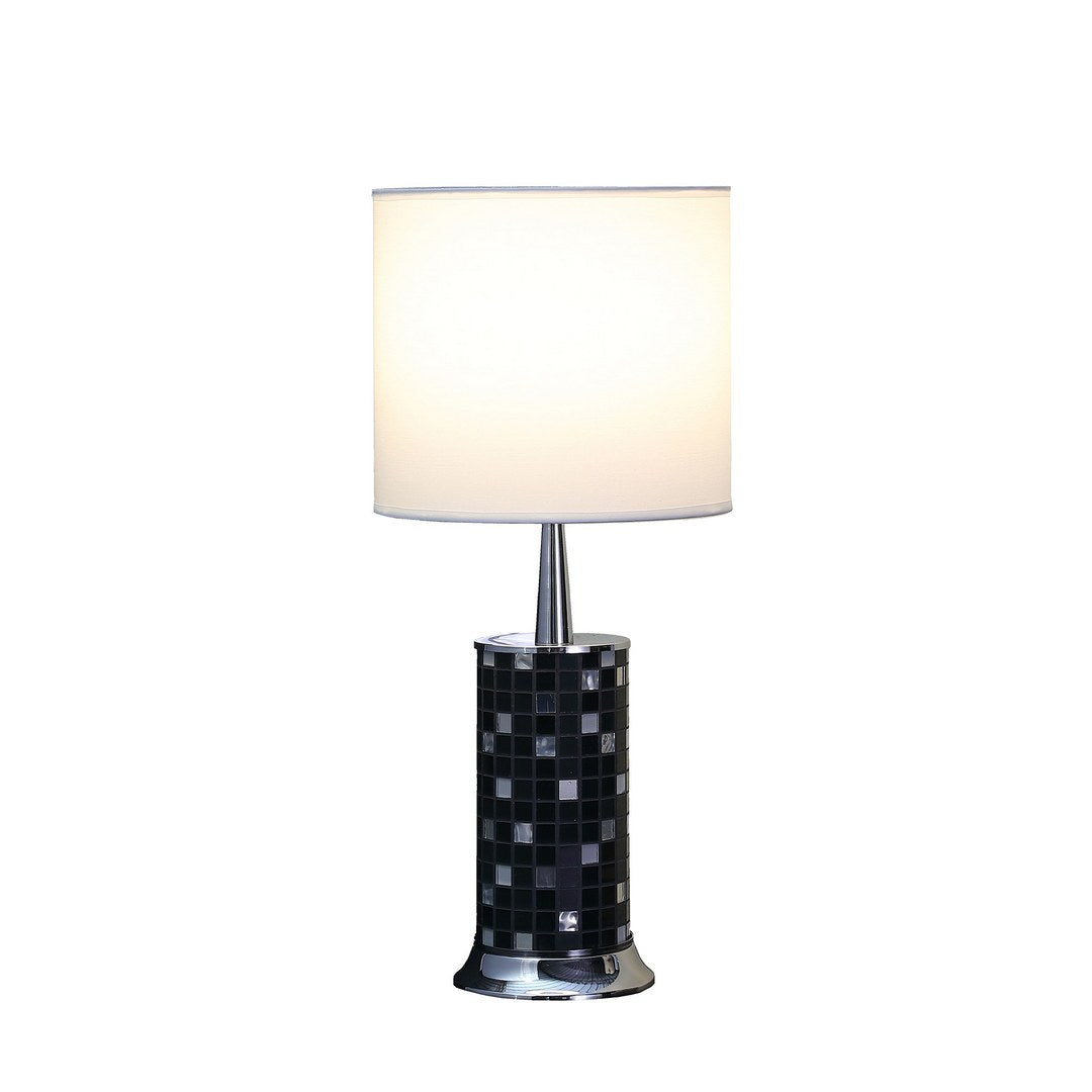 24" Jon Chrome Bohemian Black Glass Mosaic Modern Pillar Table Lamp Silver Metal