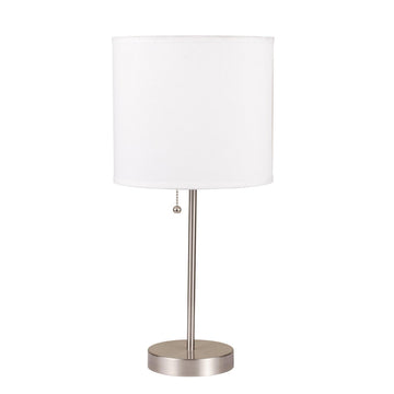 19" Tall Metal Table Lamp With Silver Finish, White Shade Multicolor Metal