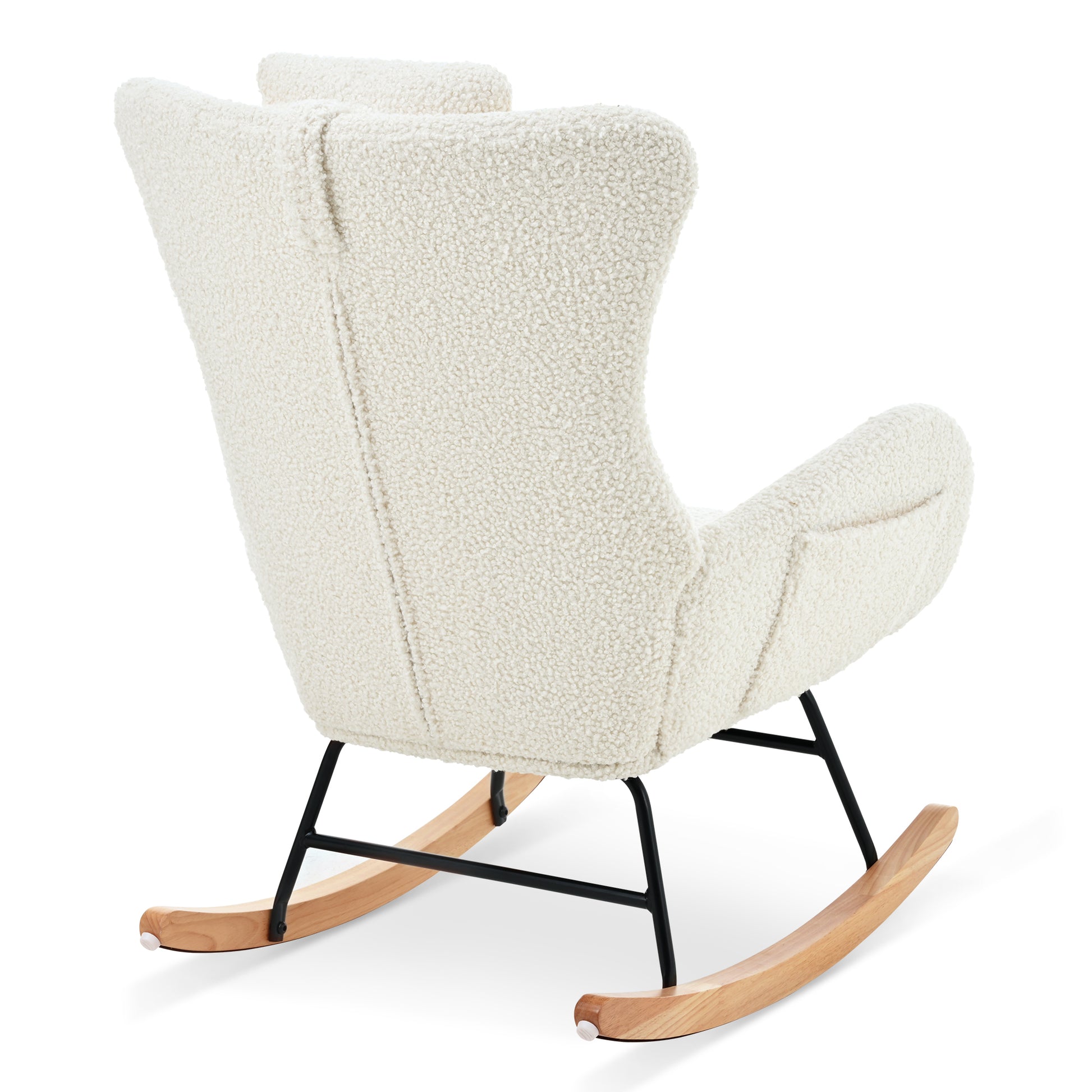 Rocking Chair Nursery, Teddy Upholstered Rocker Glider Chair With High Backrest, Adjustable Headrest & Pocket, Comfy Glider Chair For Nursery, Bedroom, Living Room, Offices, Rubber Wood, White White Polyester