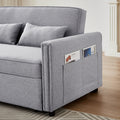 Modern Linen Convertible Loveseat Sleeper Sofa Couch With Adjustable Backrest, 2 Seater Sofa With Pull Out Bed With 2 Lumbar Pillows For Small Living Room & Apartment Grey Polyester