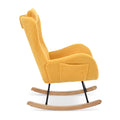 Rocking Chair Nursery, Teddy Upholstered Rocker Glider Chair With High Backrest, Adjustable Headrest & Pocket, Comfy Glider Chair For Nursery, Bedroom, Living Room, Offices, Rubber Wood, Yellow Yellow Polyester