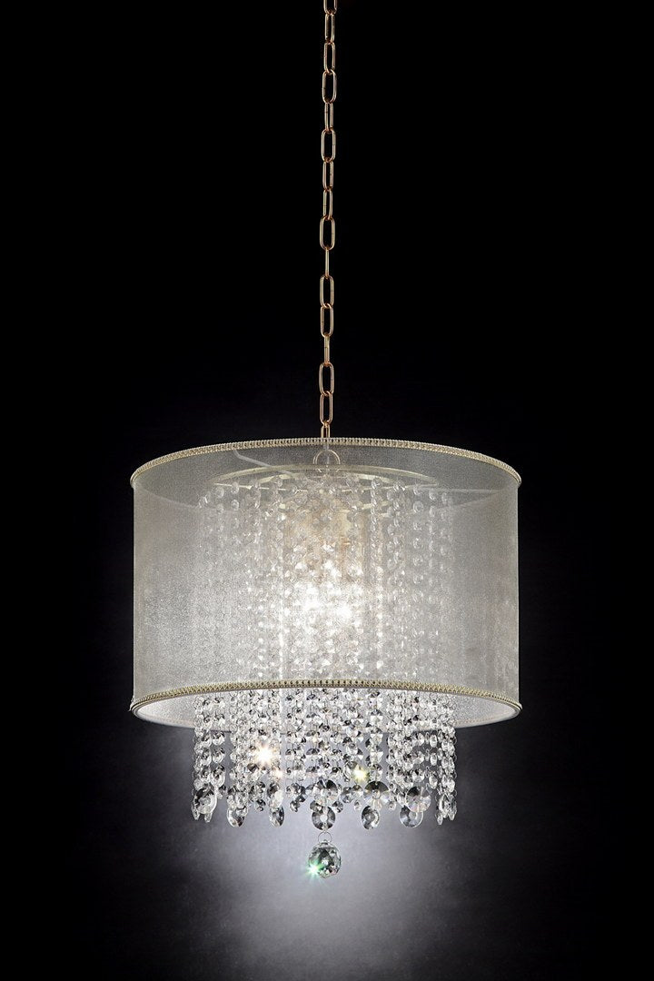 21" Tall Ceiling Lamp "Bhavya" W Gold Finish And Crystal Accents, White Shade Gold Metal