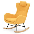 Rocking Chair Nursery, Teddy Upholstered Rocker Glider Chair With High Backrest, Adjustable Headrest & Pocket, Comfy Glider Chair For Nursery, Bedroom, Living Room, Offices, Rubber Wood, Yellow Yellow Polyester