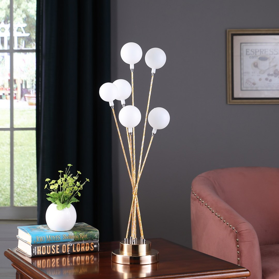 27.5" In 6 Light Acrylic Globe Aluminun Led Chrysanthe Yellow Gold Metal Table Lamp Yellow Metal