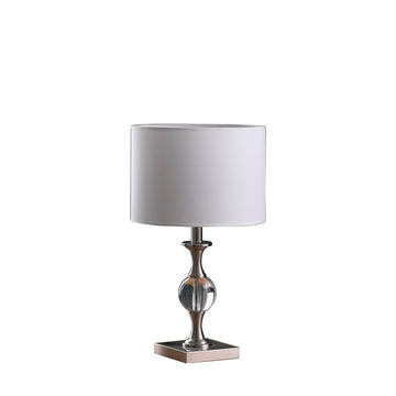 19.75" Satin Nickel Solid Crystal Orb Metal Table Lamp In Silver Silver Metal