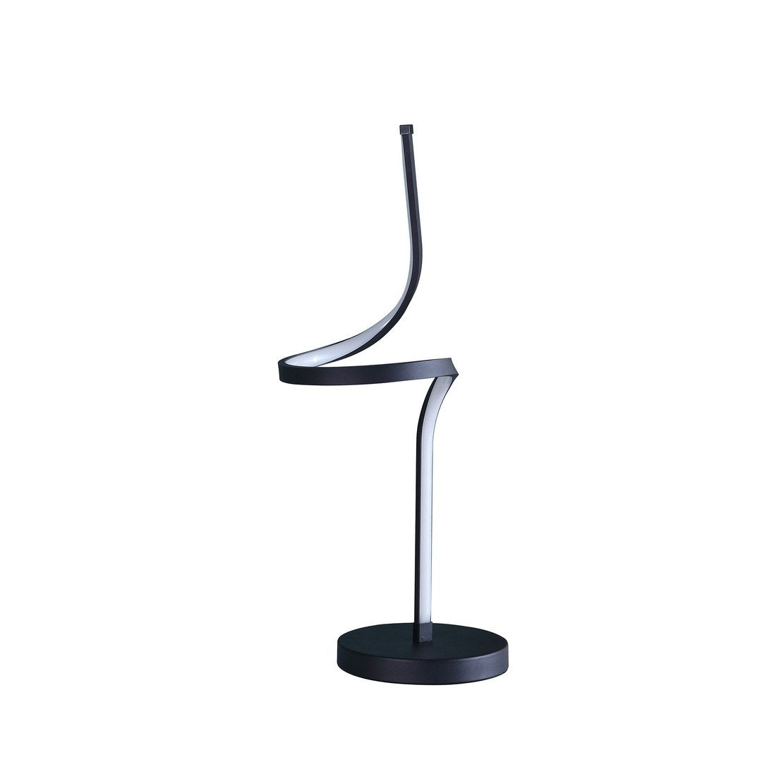 22" In Led Apollo Spiral Curved Tube Modern Table Lamp Matte Black Metal