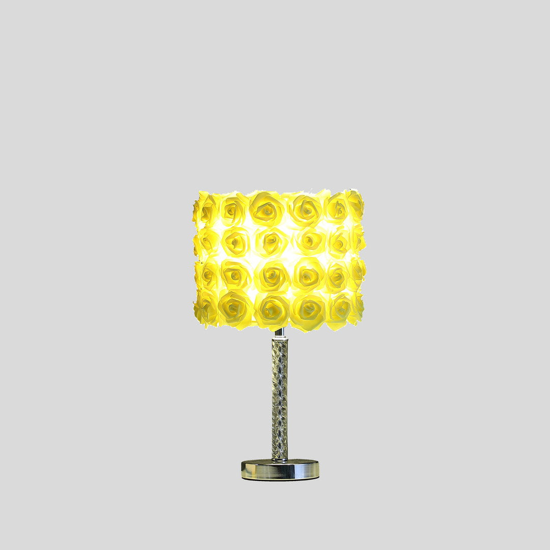 18.25" Yellow Roses In Bloom Acrylic Metal Table Lamp Multicolor Metal