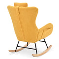 Rocking Chair Nursery, Teddy Upholstered Rocker Glider Chair With High Backrest, Adjustable Headrest & Pocket, Comfy Glider Chair For Nursery, Bedroom, Living Room, Offices, Rubber Wood, Yellow Yellow Polyester