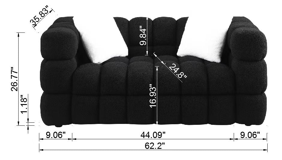 62.2Length ,35.83" Deepth ,Human Body Structure For Usa People, Marshmallow Sofa,Boucle Sofa ,Black Color,32Seater Black Light Brown Wood Primary Living Space Medium Soft Split Back Delicate Duty